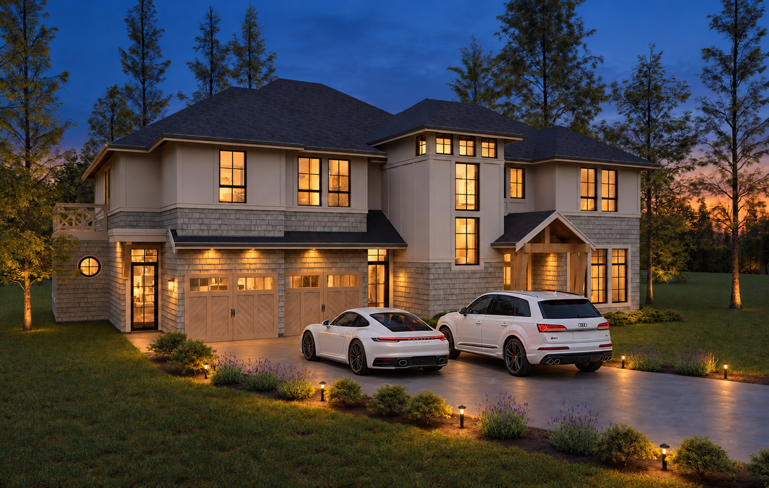 3913 Woodlands Place at twilight